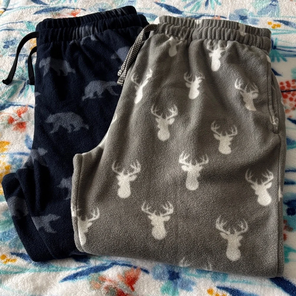 EUC Men’s Fleece Pajama Pants Set - Gray and Navy Falls Creek L